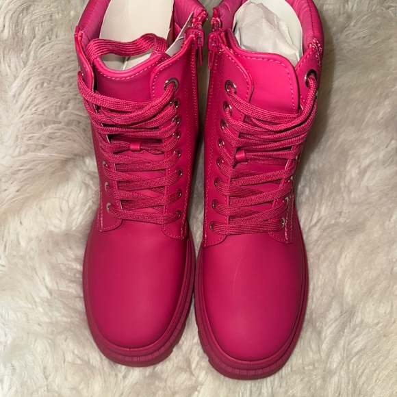 Tevos Fuchsia Lace Up Combat Boots - Picture 3 of 9